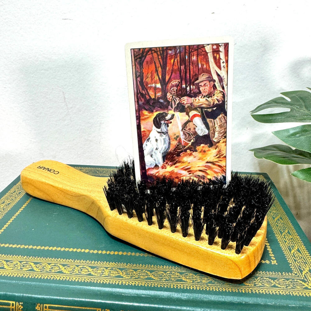 Vintage Playing Card of a Hunter and dog with a Conair Bristle Brush Home Decor